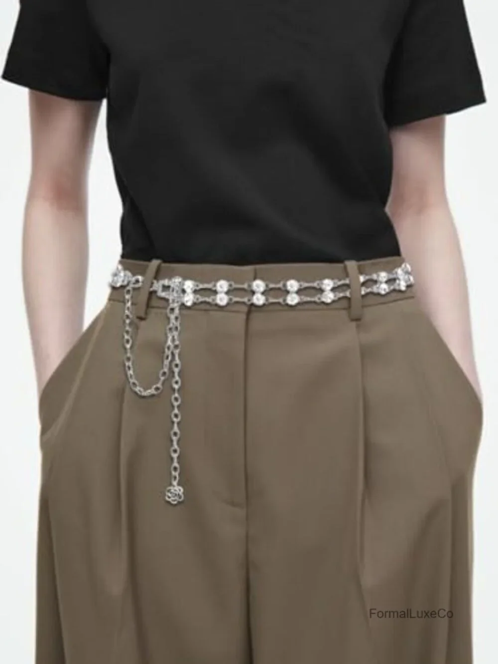 Women Rhinestone Crystal Waist Belt Dress Chain, Adjustable Metal Body Chain